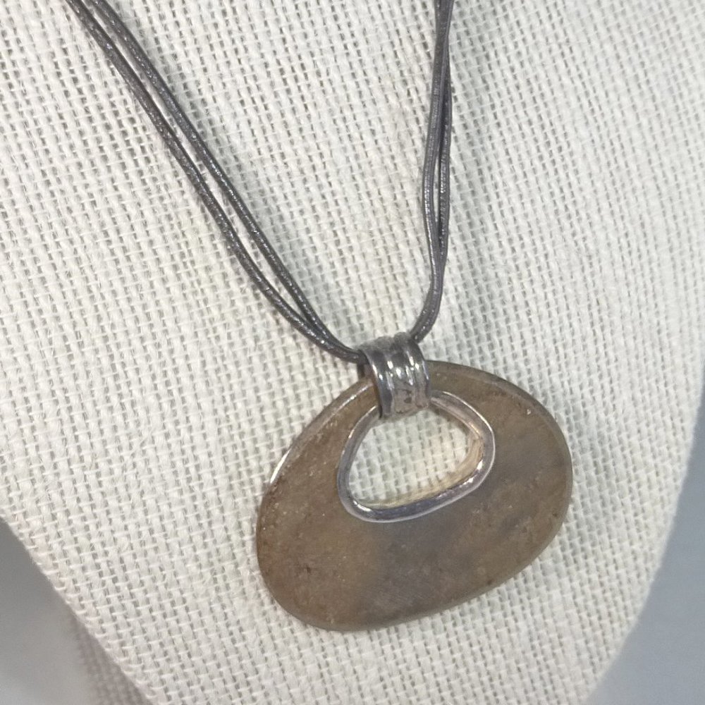 Silpada N2014 Bronzite Leather Sterling Silver Pendant Necklace .925